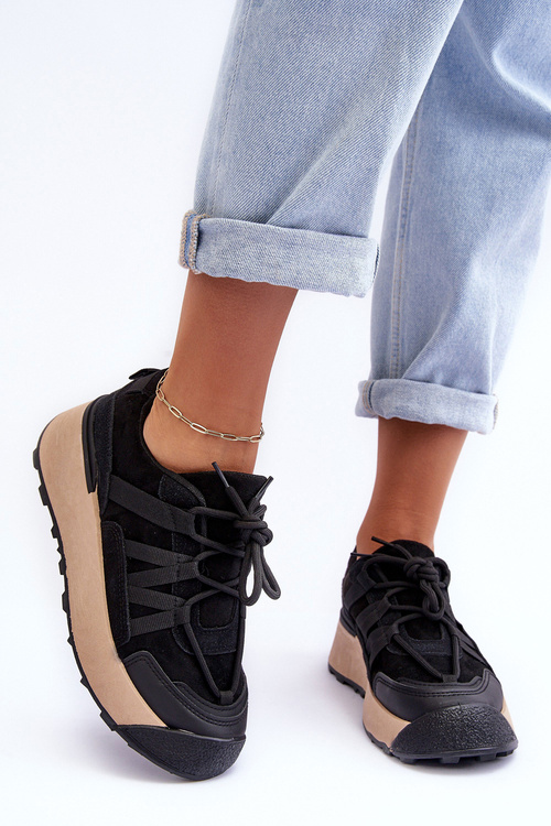 Women's Suede Sports Shoes on Platform Black Rohan