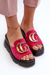 Ladies Sandals Made Of Eco Suede On Wedge And Platform With Golden Decoration Vinceza 58295 Fuchsia