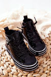 Children's Lacquered High Boots Zipper Sneakers Black Evia