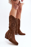 Kozaki Ażurowe Do Połowy Łydki Zamsz Zazoo 3396 Brązowe