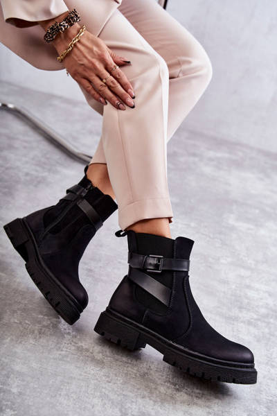 Women's Warm Boots Jodhpur boots With Belt Black Jose
