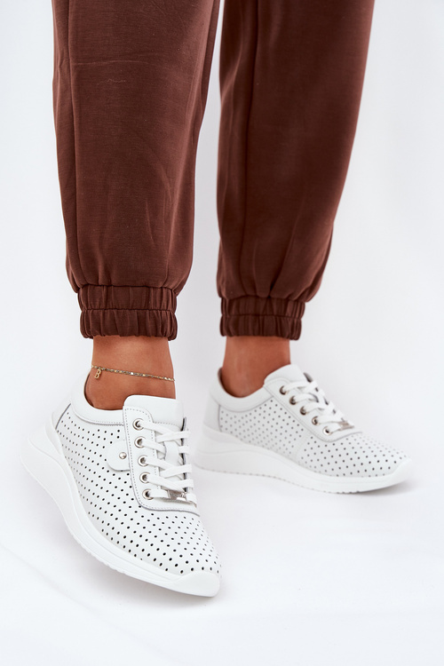 Sportowe Buty Damskie Z Naturalnej Skóry Białe Vinceza 79532