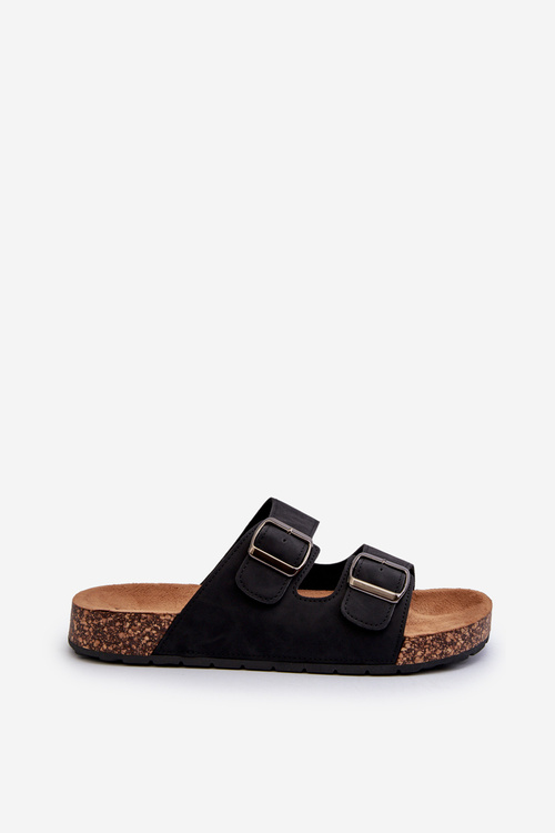 Men's Cork Sole Flip Flops Black Rosawia