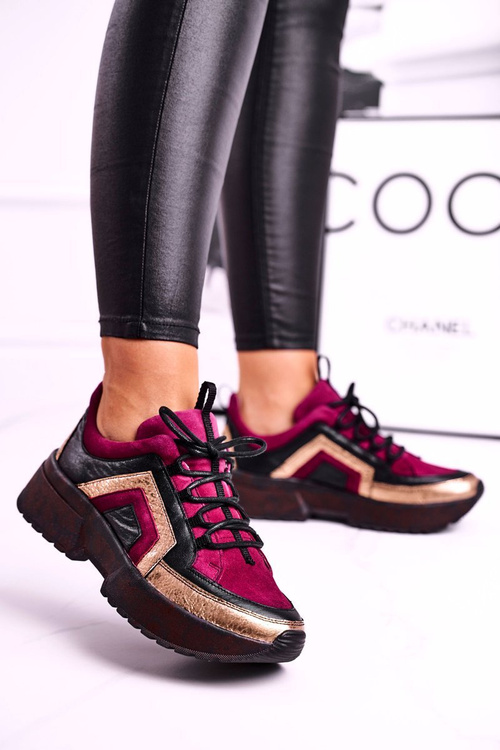 Women's Brogues Sneakers Leather Maciejka Burgundy 04731-23