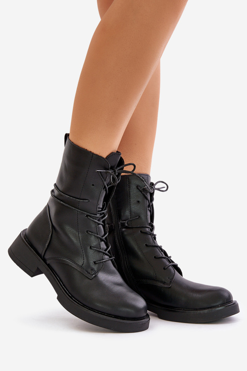 Botki Workery Eko Skóra Ocieplane Czarne Ellittia