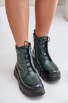 Zazoo 60472 Leather Ankle Boots On Platform And Wedge Dark Green