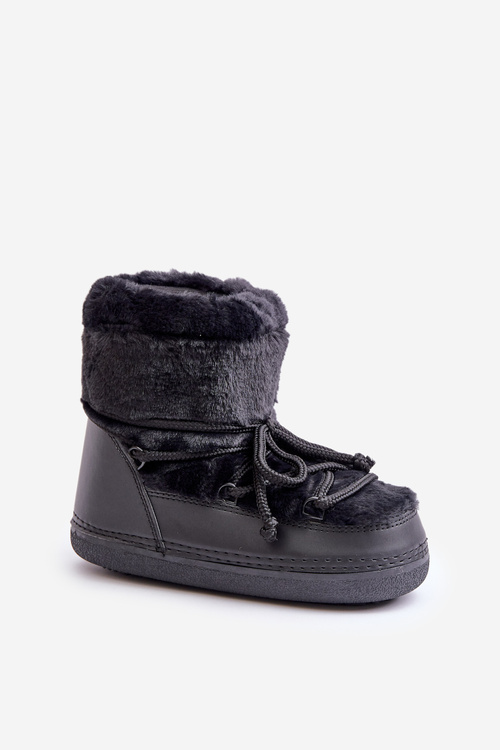 Snow Boots With Fur And Laces Black Silvara