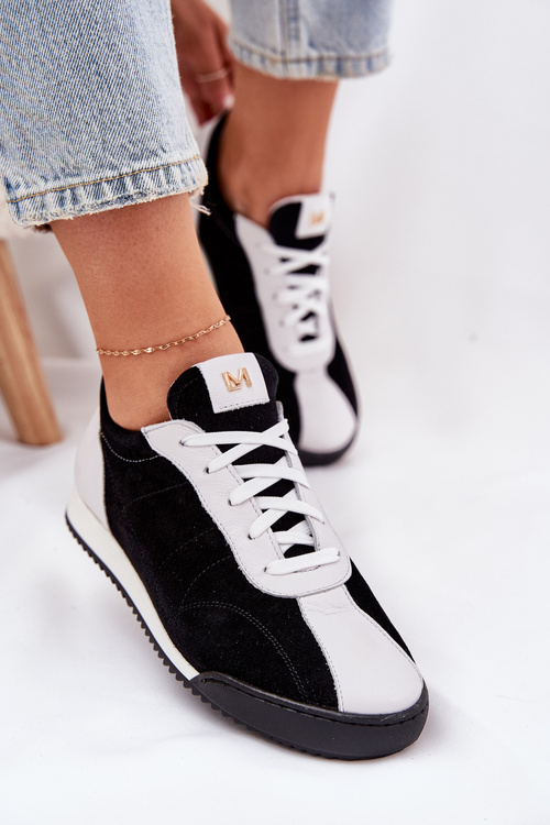 Buty Sportowe Damskie Skóra Naturalna Czarne Laura Messi 2935