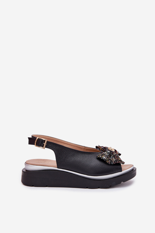 Women's leather wedge sandals with bow Zazoo 1882 black