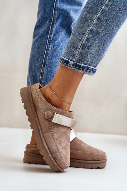 Ladies Warm Slippers On Platform Brown Azida