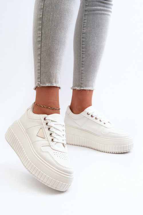 Women's Sneakers Made of Eco Leather on Chunky Platform White Chrisstin