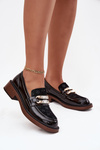 Leather Lacquered Ladies Moccasins With Separate Detail D&A MR52-173 Black