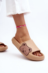 Women's Lightweight Foam Slippers with Bear Motif Dark Beige Parisso