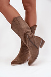 Cowboy Boots Low Heel Made Of Eco Suede Dark Beige Cherrie