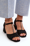 Women's sandals with block heel and decorative strap eco suede black Obivena