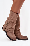 Women's Boots With Turned Cuff To Mid-Calf With Buckle Khaki Minelle