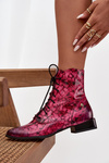 Leather Patterned Ankle Boots On Flat Heel Maciejka 06391-23 Pink