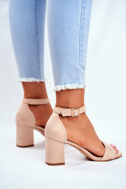 Suede Sandals On A Block Heel Vinceza 20-17058 Beige