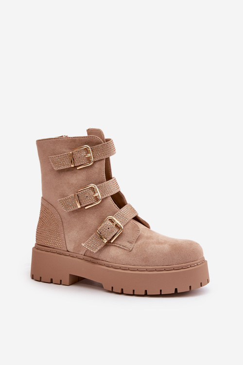 Warm Women's Boots With Buckles Beige Tiaeliana