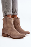 Suede Cowboy Boots with Low Heel Zazoo 3329 Cappucino