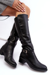 Women's Black Knee High Flat Heel Boots Bafiske