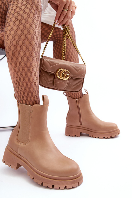 Leather Ankle Boots with Zip Dark Beige Pitrese