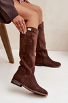 Insulated Women's Flat Heel Boots with Strap and Silver Detail Brown Geraline