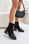 Botki Eleganckie Damskie Obcas Ozdoba MR880-127 Czarne