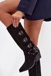 Cowboy Boots with Block Heel with Buckles Black Fivelle