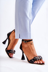 Lacquered Sandals On High Heels With Crystals Black Destiney
