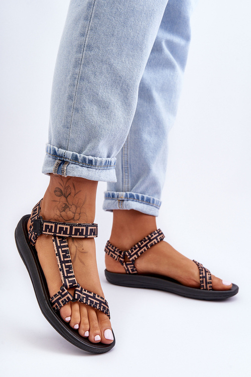 Sandały Damskie Satynowe Sportowe Czarno-Beżowe Victory DZ311