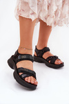 Ladies Sandals With Sequins With Velcro Black Gonev