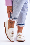 Classic Fringed Leather Loafers White Camis