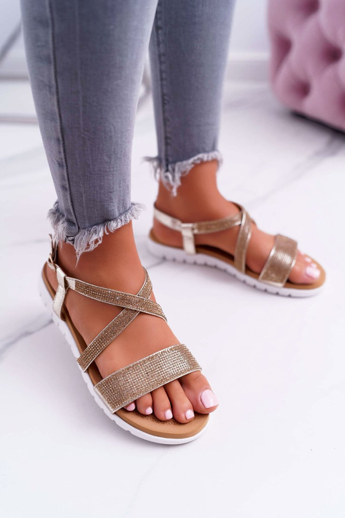 Women's Lu Boo Sandals With Zircons 406-5 Gold Stella
