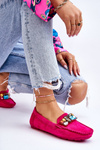 Women's Suede Loafers With Crystals Fuchsia Lucille