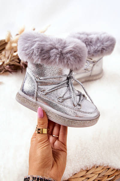 Children's Snowboots with Fur Silver Grandis