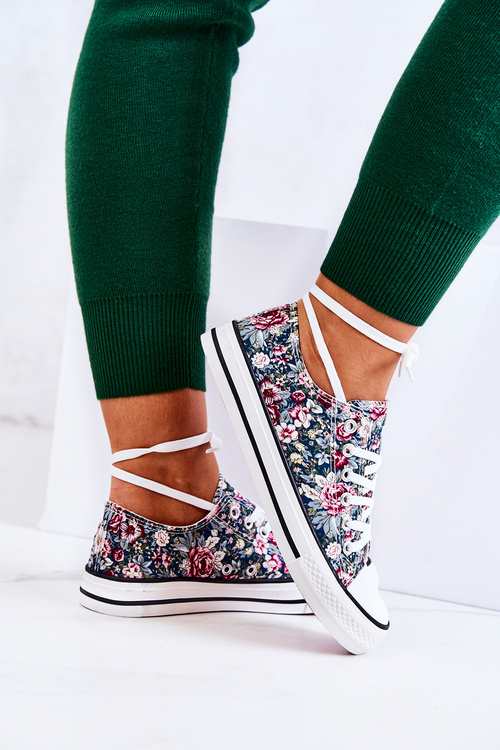 Low Sneakers With Green Flowers Desiree