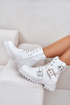 Eco Leather Ankle Boots Workers With Buckles White Serizia
