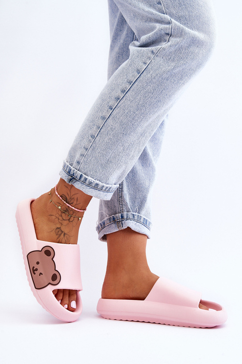 Women's Light Foam Slippers Bear Motif Pink Parisso