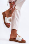 Leather Women's Platform Sandals with Decoration White Azera