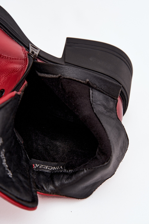 Damskie Botki Skóra Naturalna Ocieplane Obcas Klocek Czerwone Vinceza 39950