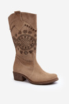 Zazoo 4043 Suede Boots with Low Heel Beige Openwork