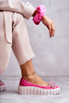 Suede Ballerinas On A Platform With A Ornament Fuchsia Ladette