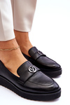 Women's Low Wedge Leather Loafers Black Synthia