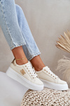 Buty Sportowe Sneakersy Damskie Na Platformie Beżowo-Złote Temittes