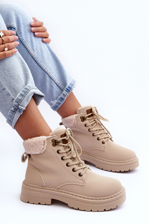 Women's Suede Trapper Boots Light Beige Jette