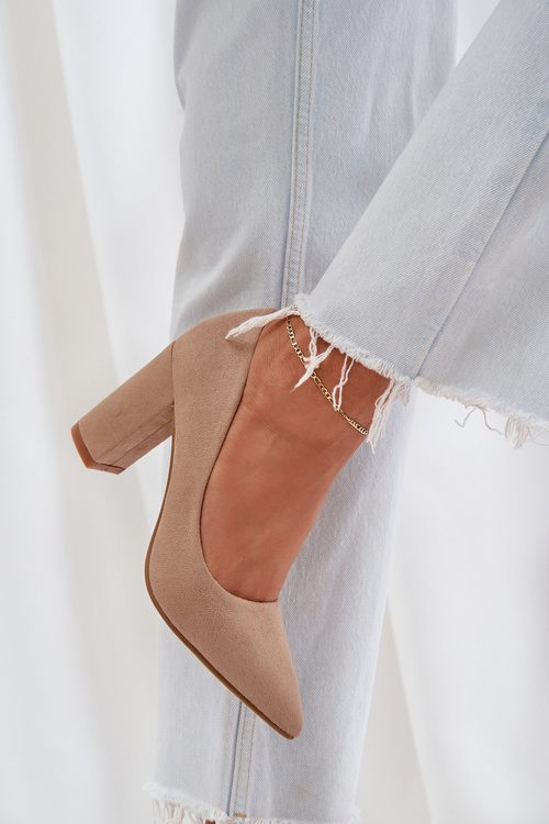 Womens Heels On A Block Eco Suede Dark Beige Florena