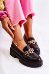 Leather Shoes With Decorative Chain Black Carmine