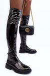 Lacquered Over the Knee Boots On Flat Heel Black Rilema 