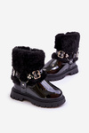 Lacquered Girls Boots With Fur And Buckles Black Cartemes